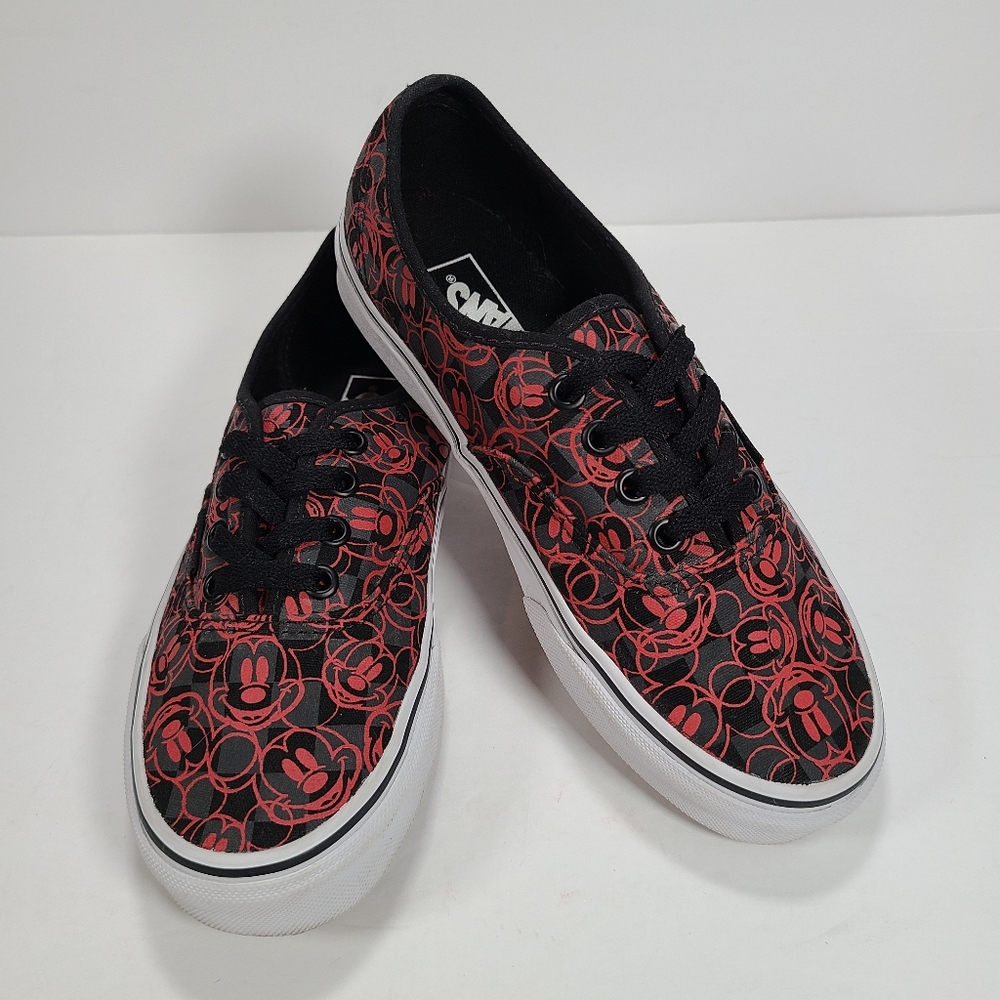 Vans X Disney Authentic Black Red Mickey Mouse Sneakers Women 6 Men 4.5